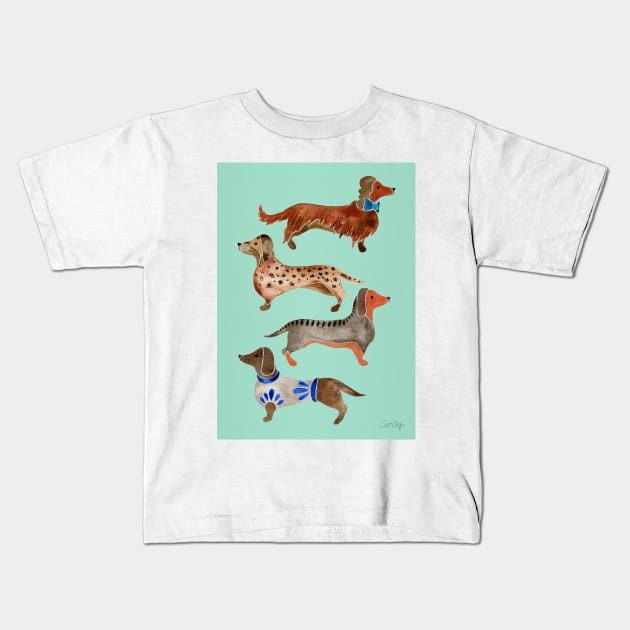 Blue Dachshunds Kids T-Shirt by CatCoq